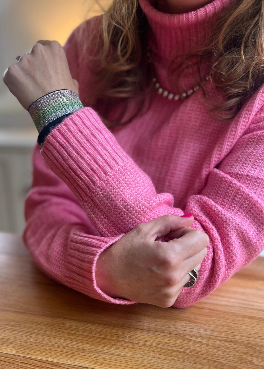 Pink, gold, green, silver sparkly cuffs.